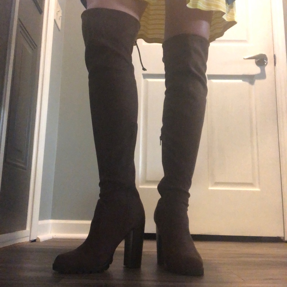 Brown suede over the knee boots